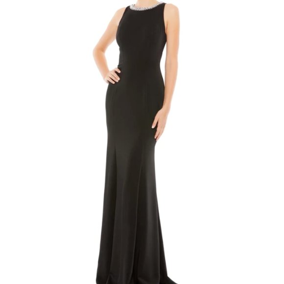 MAC DUGGAL 4903 EMBELLISHED NECK TRUMPET BLACK GOWN SZ 6 - Picture 1 of 10